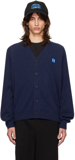 ADER error Cardigan 01 bleu marine à écusson à logo Tetris - Significant