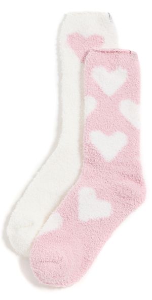 Barefoot Dreams CozyChic Heart Print Socks Set pink peonie/pearl One Size