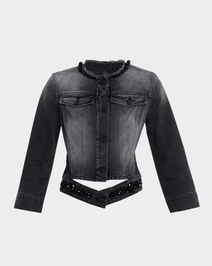 Embellished Distressed Denim Jacket