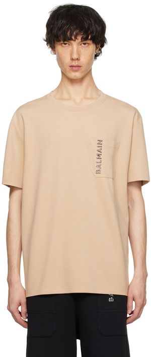 Balmain Beige Plaque T-Shirt