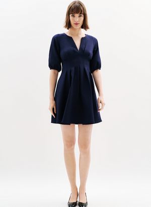 Caroll - Robe courte cintrée à plis - Taille 44 - Bleu