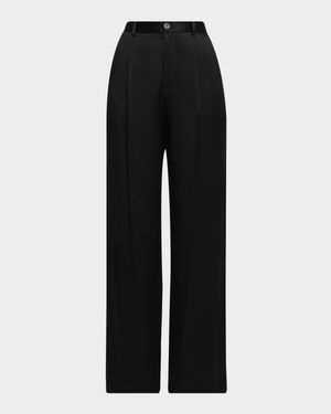 Mid-Rise Pleated Relaxed Straight-Leg Doubleface Satin Pants