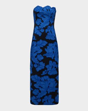 Natasha Strapless Floral-Embroidered Midi Dress