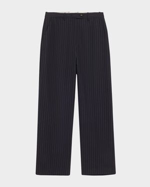Pinstripe Straight Leg Wool Pants