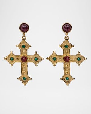 24k Gold Electroplated Ruby And Emeraldamy Cross Earrings