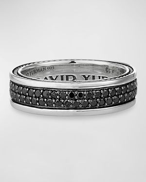 Men's Streamline Two-Row Band Ring with Black Diamonds in Silver, 6.5mm
