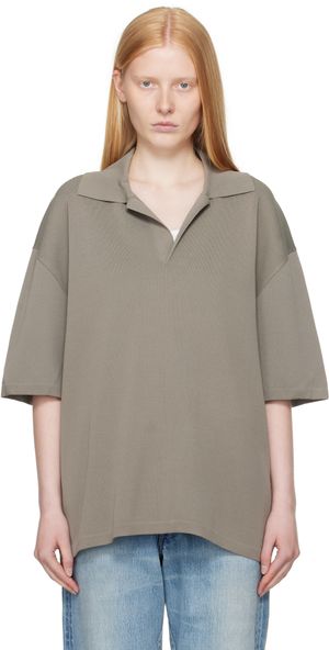AMI Paris Taupe Short Sleeve Polo