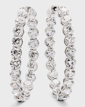 18K White Gold Diamond Oval Hoop Earrings, 9.18tcw, 10.3"L