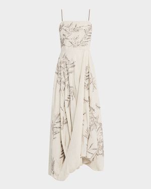 Herbarium Embroidered Linen Bubble Midi Dress