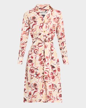Belted Floral-Print Midi Shirtdress
