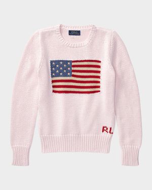 Girl's Flag Intarsia Knit Sweater, Size S-L