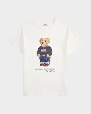 Boy's Polo Bear Flag Print Short-Sleeve T-Shirt, Size S-L