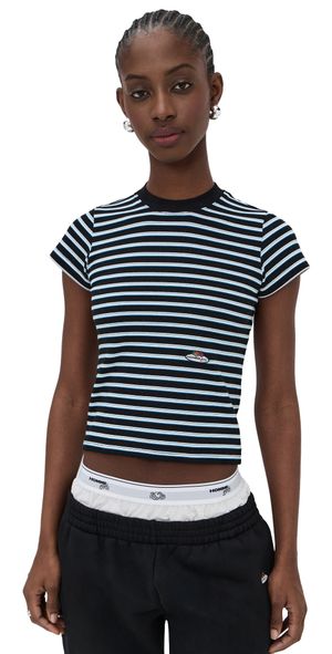 HOMMEGIRLS Homme Girls x Fruit of the Loom Striped Baby Tee Black Blue Stripe M