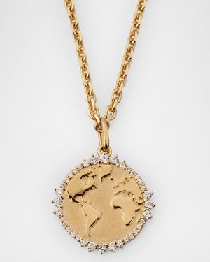 14K Yellow Gold Diamond World Traveler Coin Pendant Necklace
