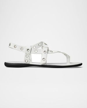 Leather Grommet Toe Ring Sandals