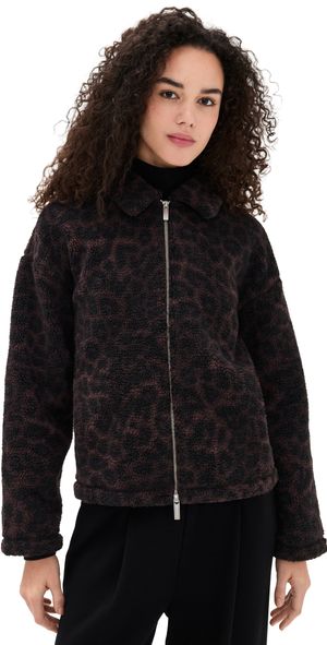 Sweaty Betty Plush Collared Fleece Large Brown Leopard Print S