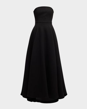 Strapless Pleated High-Low Gown