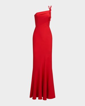 Sybil One-Shoulder Crepe Column Gown
