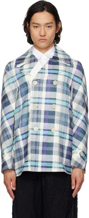 Comme des Garçons Shirt Blue & Gray Twill Garment Printed Blazer