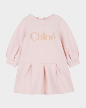 Girl's Logo Embroidered Long-Sleeve Cotton Dress, Size 6M-3