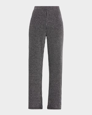 Jenna Straight-Leg Metallic Rib Knit Pants