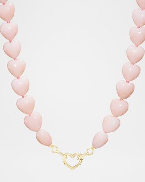 18K Pink Opal Oversized Heart Beads Necklace