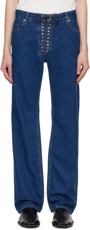 Ludovic de Saint Sernin Blue Straight Legs Lace Up Jeans