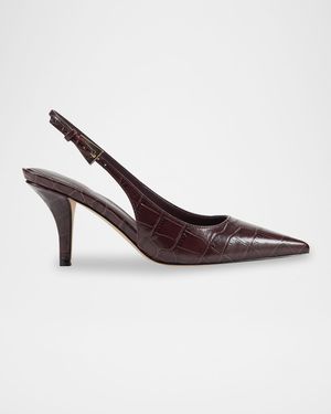 Dorie Croc-Embossed Leather Slingback Pumps