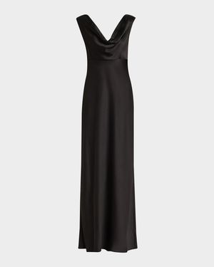 Draped Satin Cowl-Neck Dress