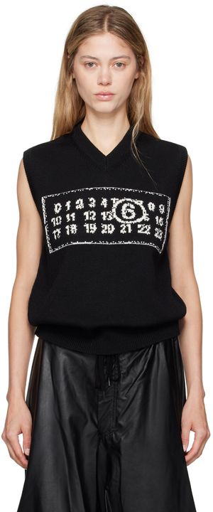 MM6 Maison Margiela Gilet noir à logo en tricot jacquard
