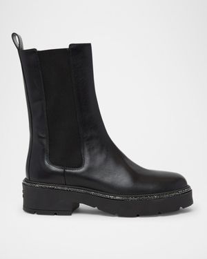 Leather Strass Combat Booties