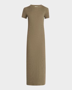 Short-Sleeve Ribbed Midi Dress