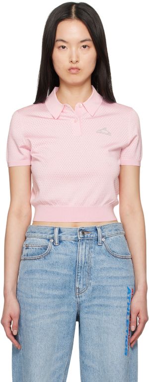 alexanderwang.t Pink 3D Logo Mesh Cropped Polo