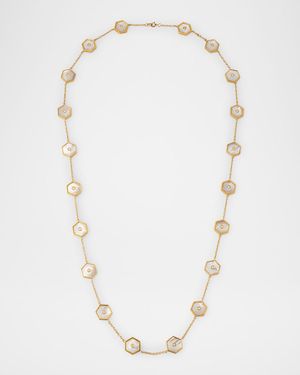 Baia Sommersa Long Necklace in 18K Yellow Gold with White Diamonds and Mother Of Pearl, 32"L
