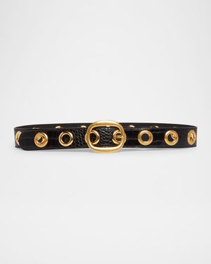 Ursula Stamped Croc-Embossed Leather Belt