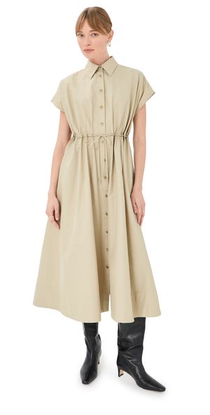 Brandon Maxwell The Blake Short Sleeve Shirt Dress with Eyelet Waist Dune 4