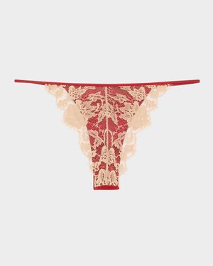 Orchid Floral Lace & Stretch Silk Thong