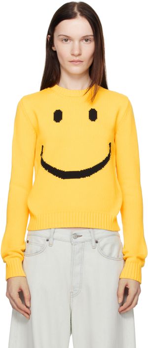 Moschino Yellow Cotton Blend Pullover Smiley Sweater