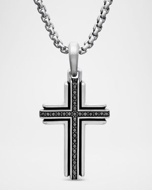 Men's Deco Cross Pendant in Silver, 34mm