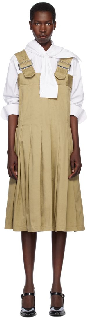 Comme des Garçons Comme des Garçons Khaki Cotton Twill Garment Washed Midi Dress