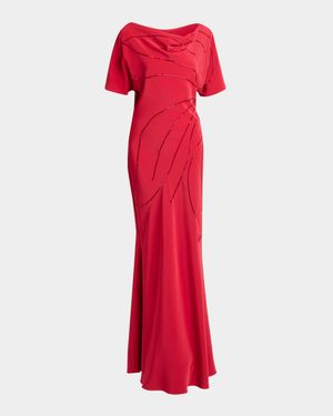 Embellished Cowl-Neck Gown