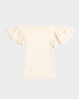 Edith Knit Ruffle-Sleeve Top