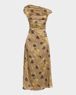 Phare Asymmetric Floral Silk Midi Dress