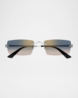Panthere Rimless Rectangular Metal Sunglasses