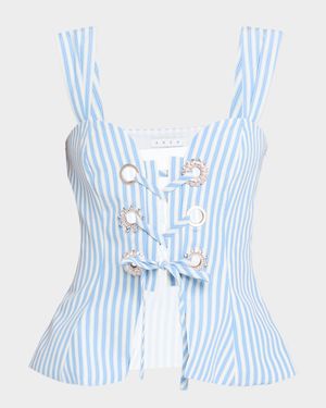 Crystal Grommet Laced Stripe Top