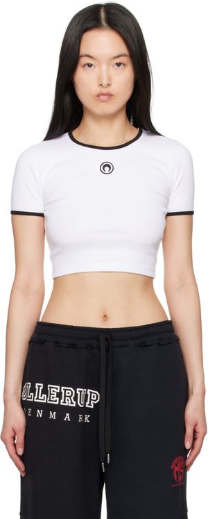Marine Serre T-shirt écourté blanc en jersey à logo - Borderline