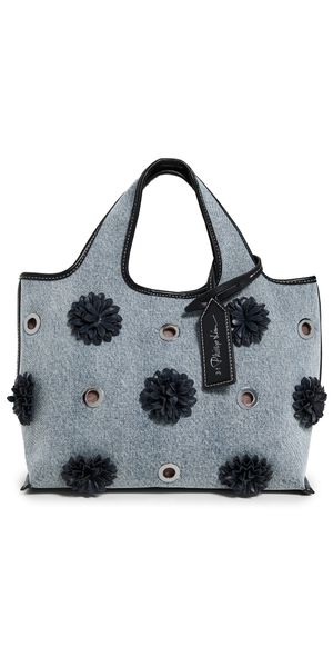3.1 Phillip Lim Denim Mini Market Tote with Leather Flowers Washed Indigo One Size