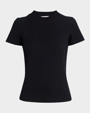 Ribbed Short-Sleeve Crewneck Top