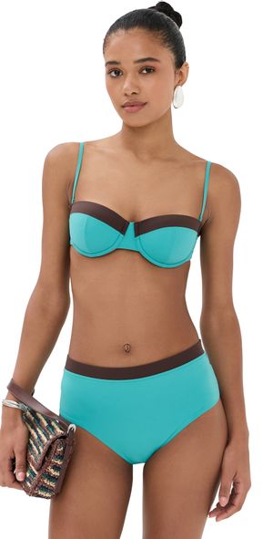 STAUD Jo Balconette Bikini Top Teal/Dark Chocolate M