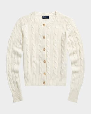 Cable-Knit Cashmere Crewneck Cardigan
